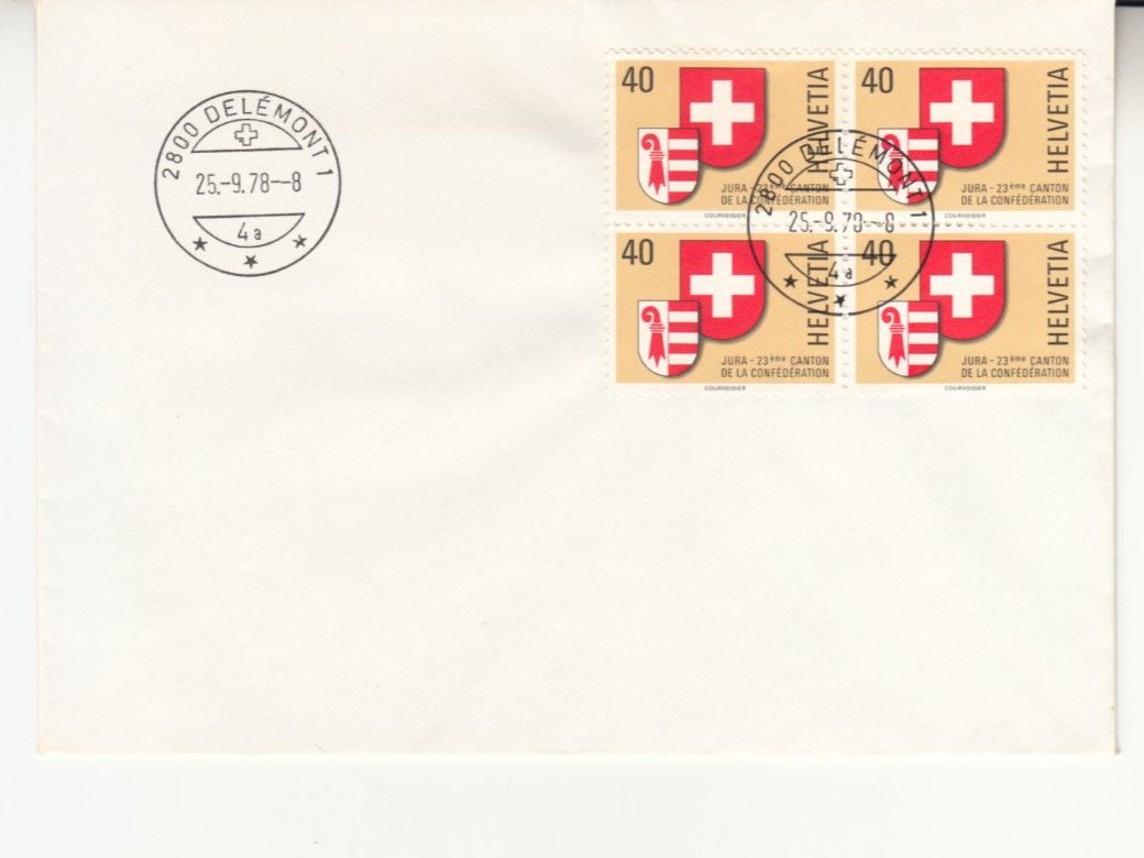 Alle Briefmarken: SBK 621 im 4er-Block FDC Delémont – Gebraucht aus Bürglen TG von StampGraf
