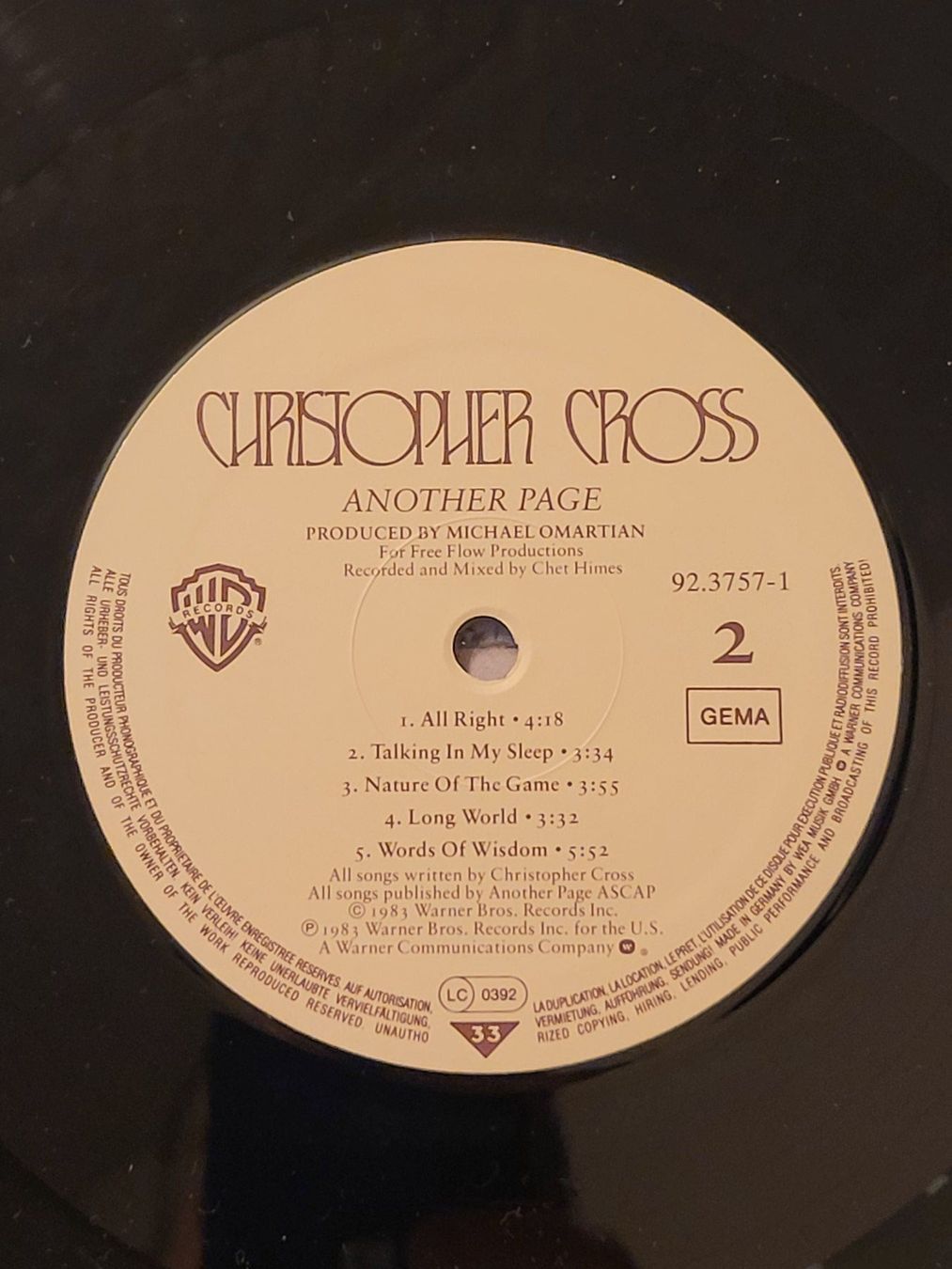 Dischi in vinile: Vinyle Christopher Cross - Another Page - Occasion – Usato da la Chaux-de-Fonds venduto da Lampe 7