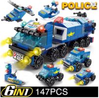 147-teiliges Klemmbaustein Set Polizei Einsatzwagen 6in1 MOC