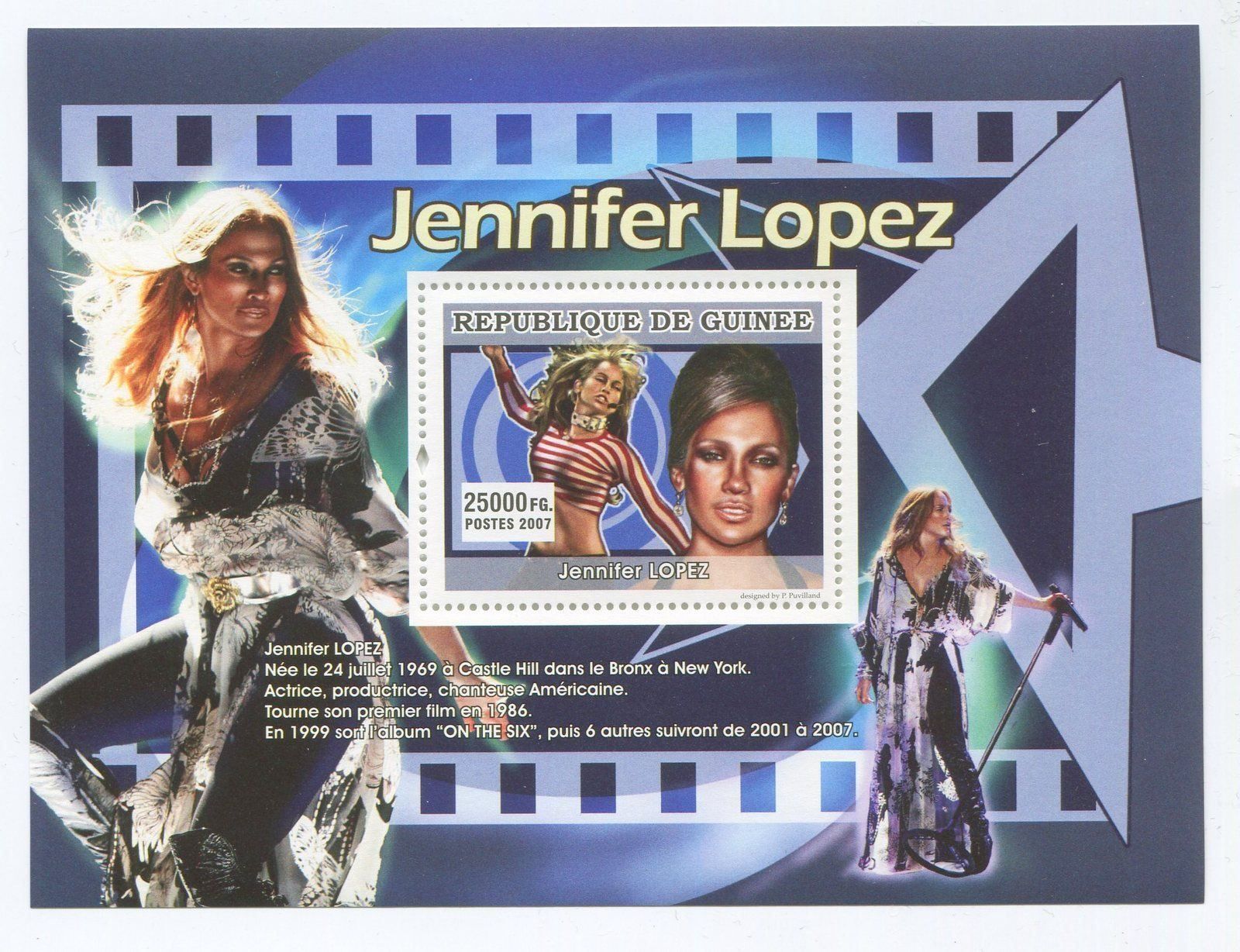Tutti i francobolli: Block "Jennifer Lopez". Guinea. – Nuovo e nell'imballaggio originale da Basel venduto da Butsch5