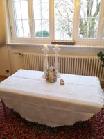 🤩DAMAST-RUND-TISCHDECKE WEISS MIT BLUMEN-MUSTER NEU