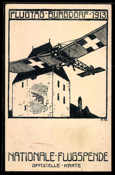 Ansichtskarten: AK Burgdorf, Flugzeug mit Schweizer Wappen, Nationale Flugsp – Gebraucht aus Berlin von bartko-reher
