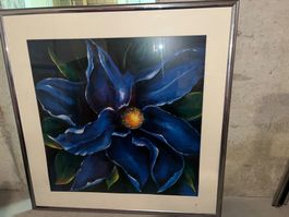 Blaue Blume Gemälde Alurahmen 125x125 cm