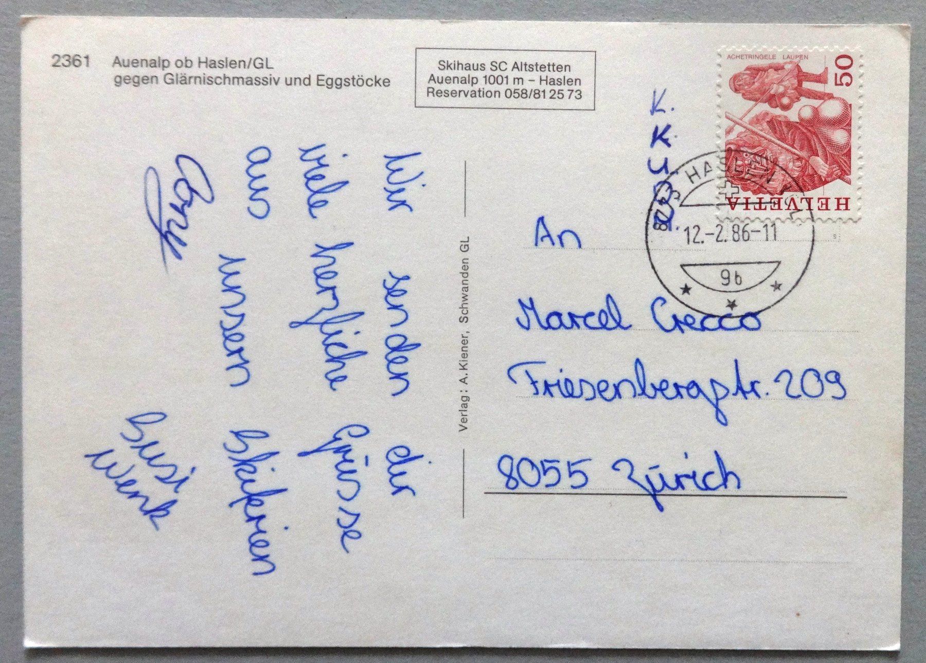 Cartes postales: Auenalp ob Haslen/GL – D'occasion à Fétigny par Billy2miny 1