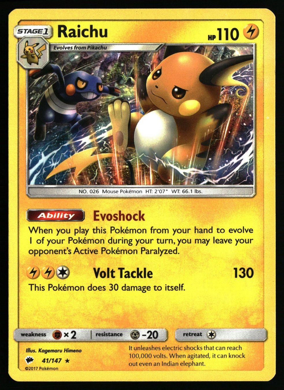 Pokémon Carte collezionabili: Raichu #41 Pokemon Burning Shadows – Usato da Feuerthalen venduto da Plazatoys