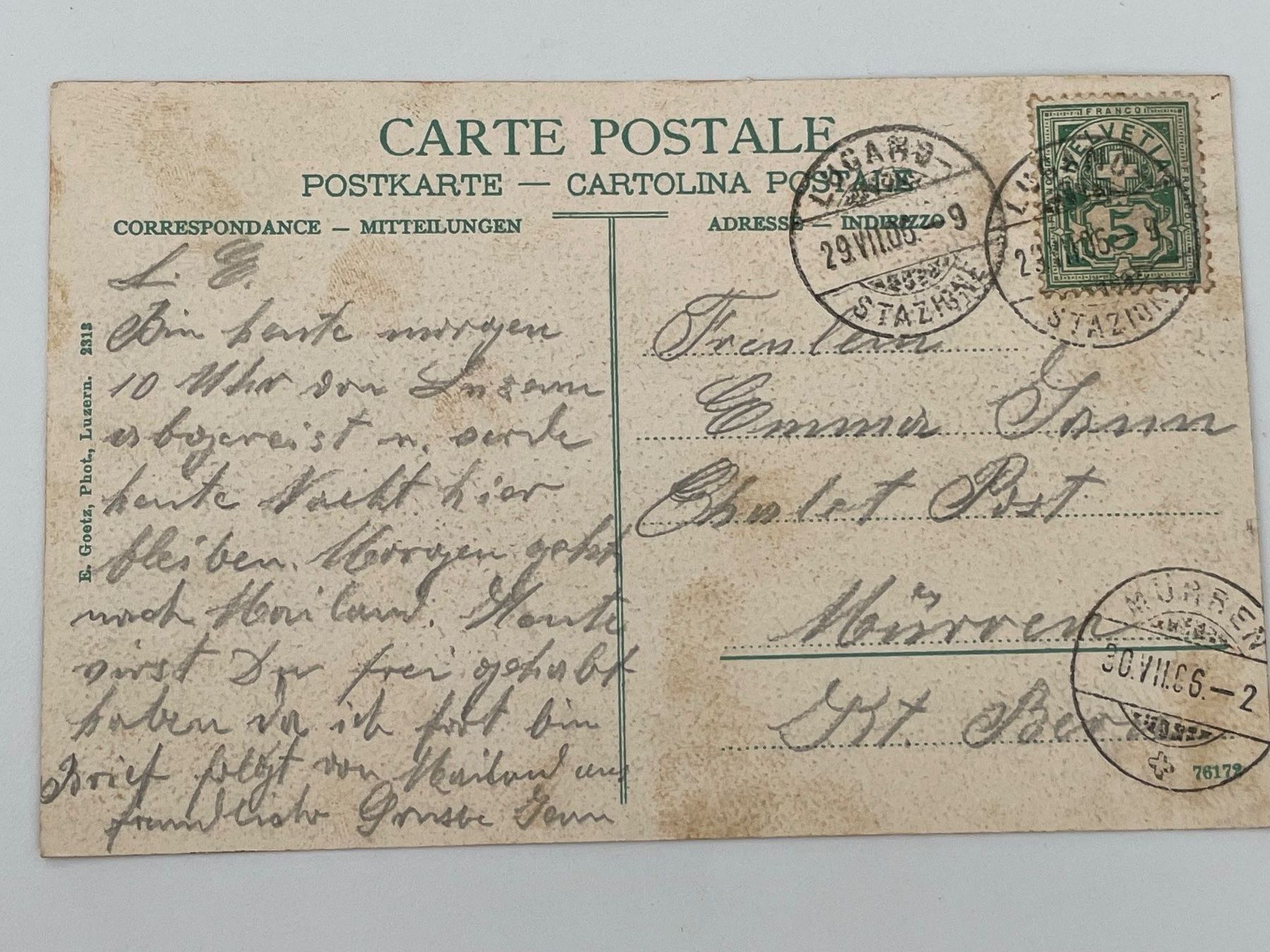 Cartoline postali: Alte Ansichtskarte Lugano gelaufen 23.7.1906 – Usato da Stäfa venduto da riccardinho 1