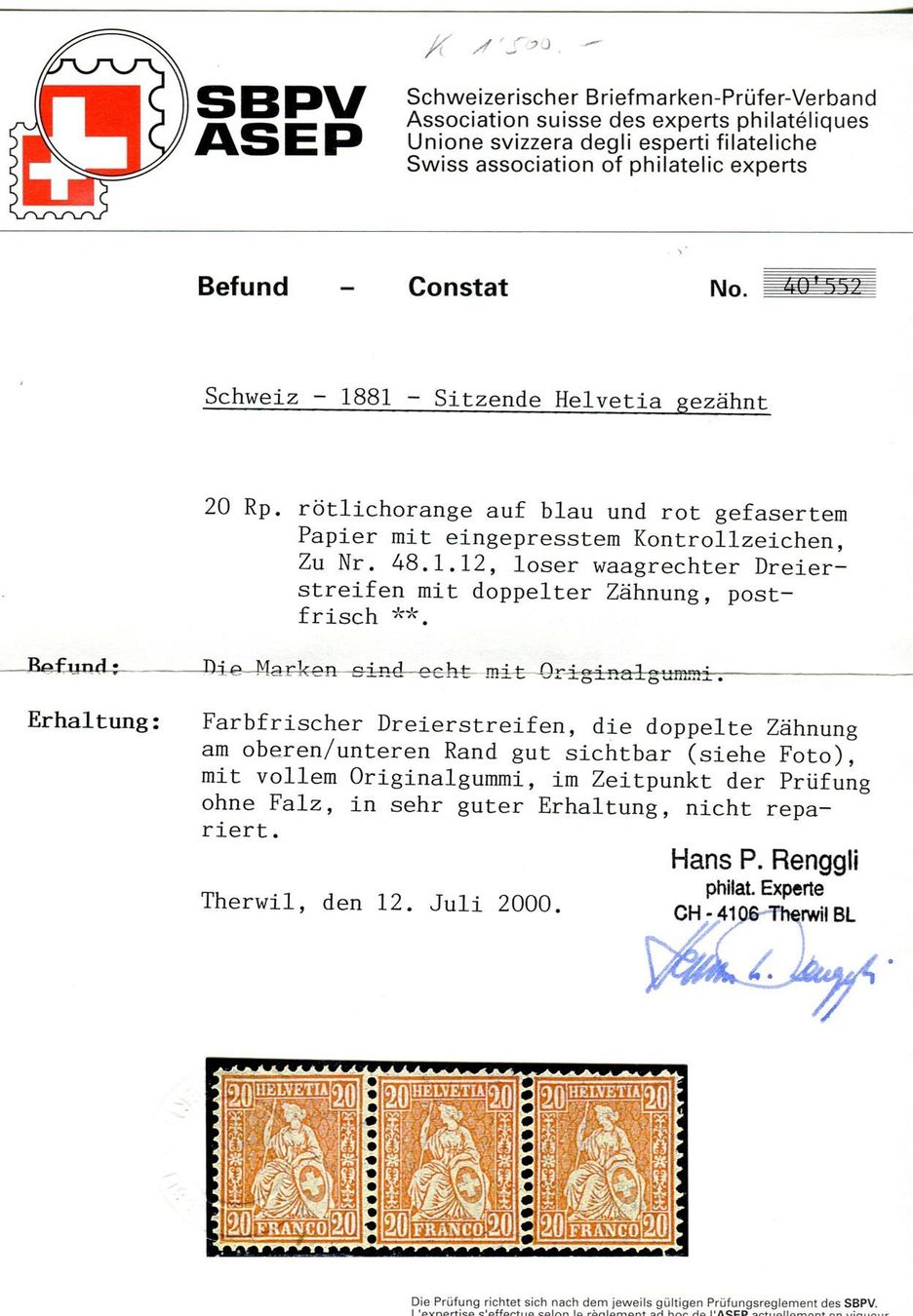 Tous les timbres: 48.1.12 3er Streifen Doppelz. postfr. – D'occasion à Winterthur par Kyoung 1