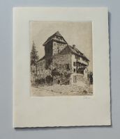 Antike Radierung Schloss Frauenfeld Thurgau, signiert