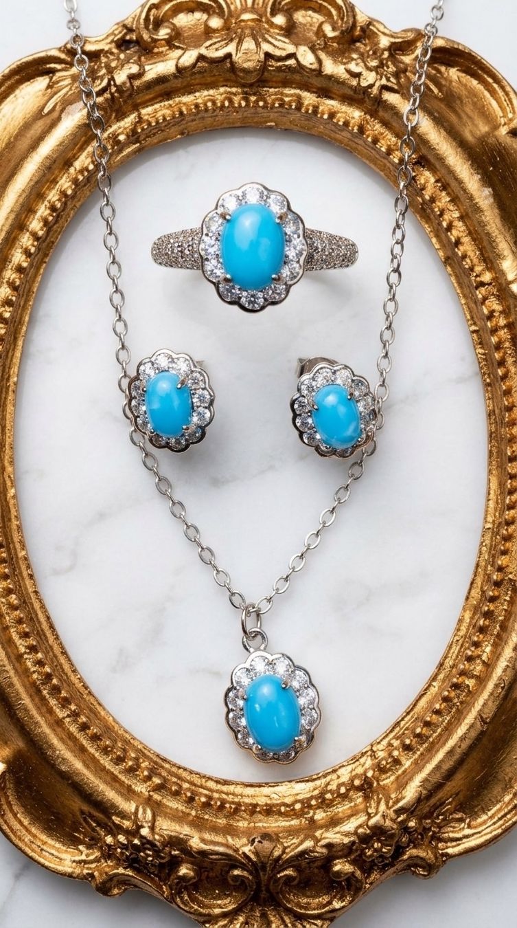 Autres bijoux: Ensemble bijoux larimar et zircons – Neuf avec emballage d'origine à St-Maurice par Sandrinette123 1