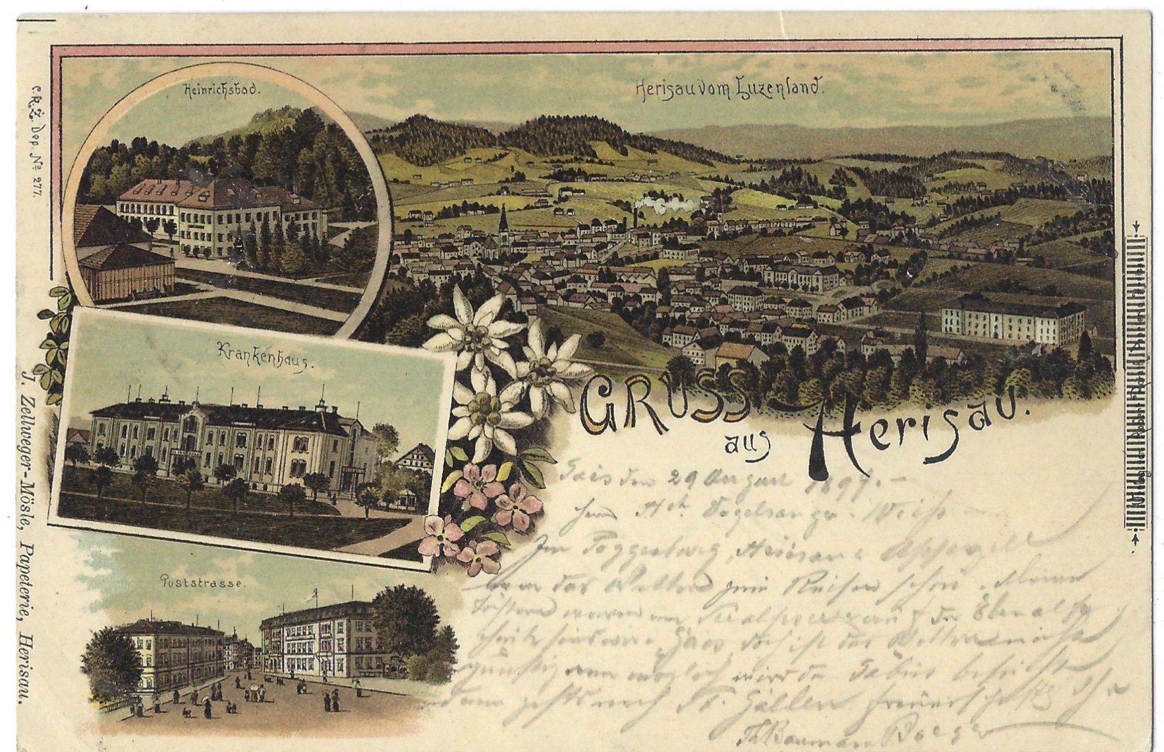 Cartoline postali: GRUSS   aus   Herisau. – Usato da Bütschwil venduto da Jackson1A