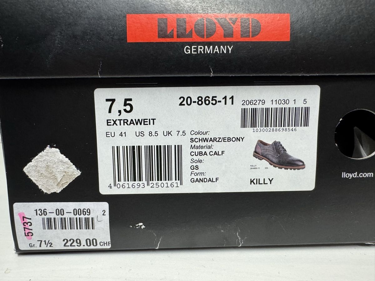 Lloyd Scarpe da uomo: Chaussures Lloyd Killy, cuir noir/ébène, taille 41! – Nuovo e nell'imballaggio originale da Brügg BE venduto da Goob 8