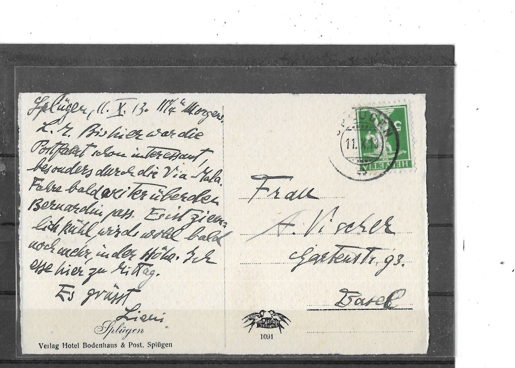 Ansichtskarten: GR Splügen 1913 – Gebraucht aus Schocherswil von Wilare 1