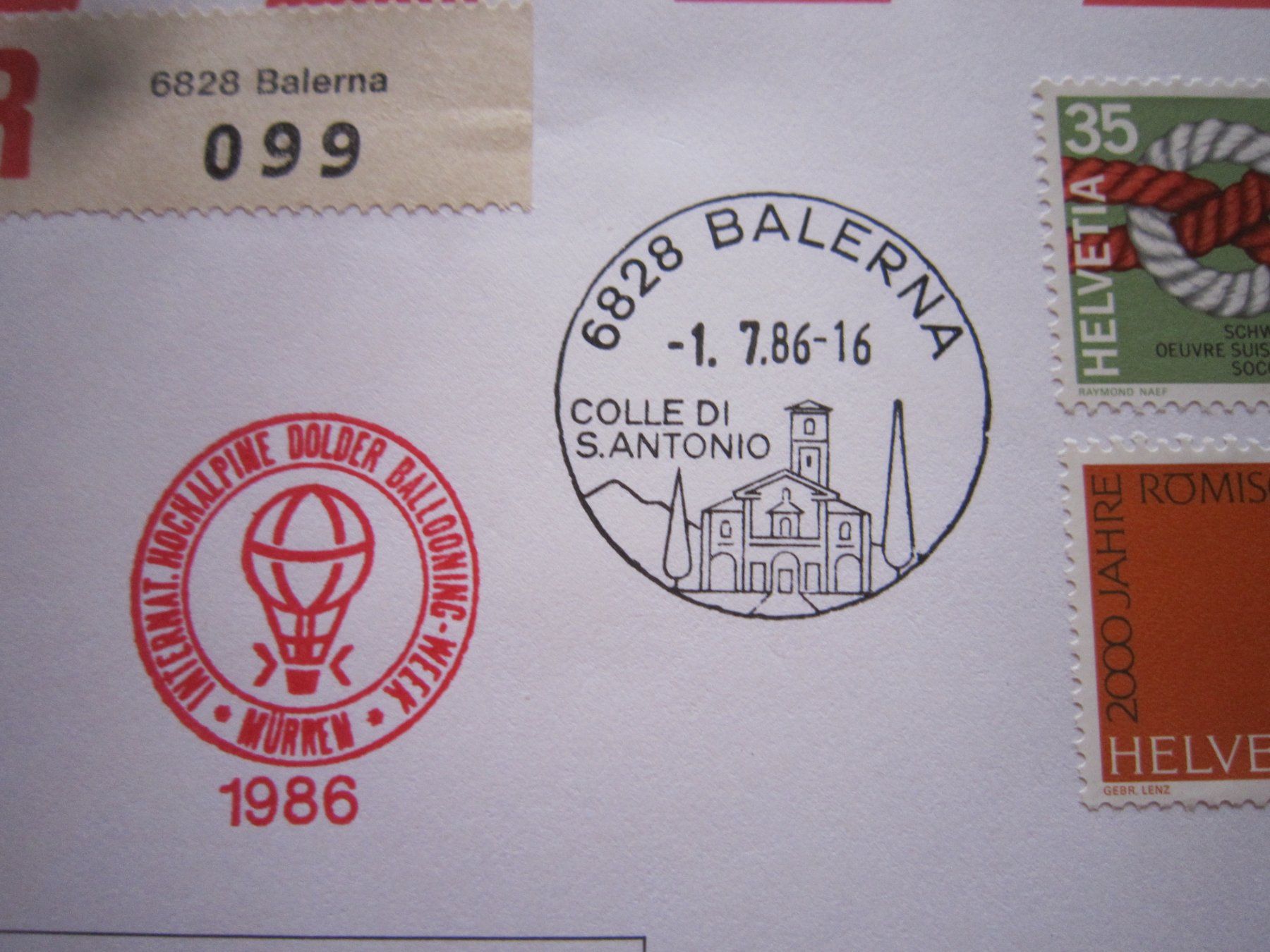 Tous les timbres: Ballonpost 1986 Stempel Balerna – D'occasion à Giubiasco par sal_9j6w 2