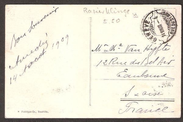 Cartoline postali: 14.8.1909 top Rasierklingenstempel Genève – Usato da Zürich venduto da Hagliweg 1