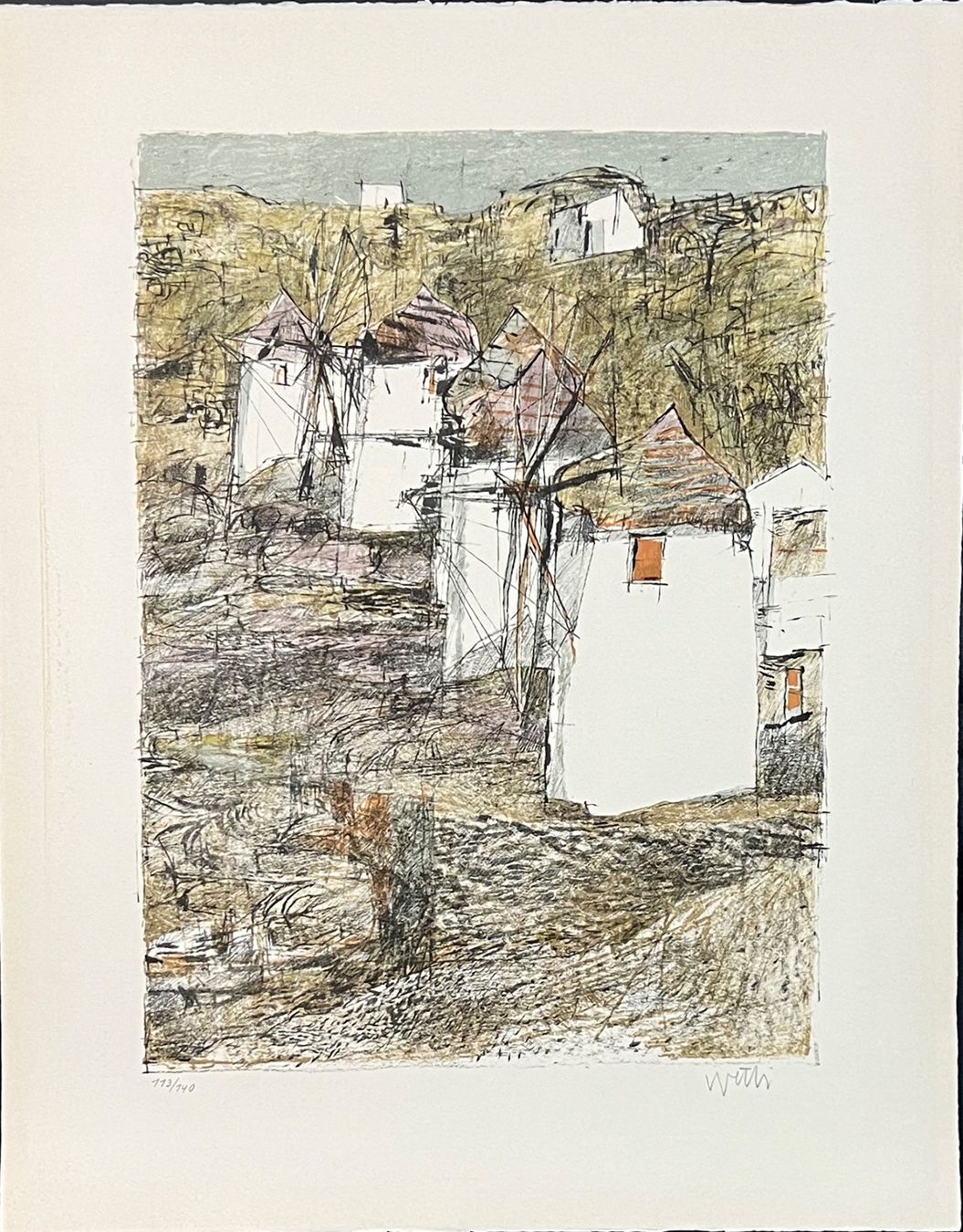 Grafica & Litografie: Hugo Wetli. Windmühlen, Farblitho. – Usato da Zumikon venduto da tesoro8853