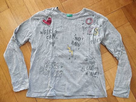T-shirt Benetton manches longues, fille, 10/11 ans, gris.