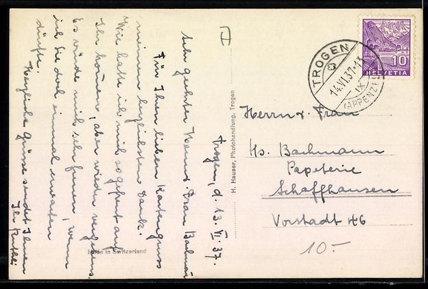 Cartoline postali: AK Trogen, Ortsansicht mit Kirche, 1937 – Usato da Berlin venduto da bartko-reher 1
