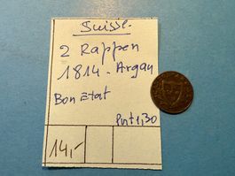 SUISSE : 2 RAPPEN 1814 - ARGAU