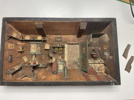 1941 Vintage Shadow Box Art, Folk Art Miniature Room Scene