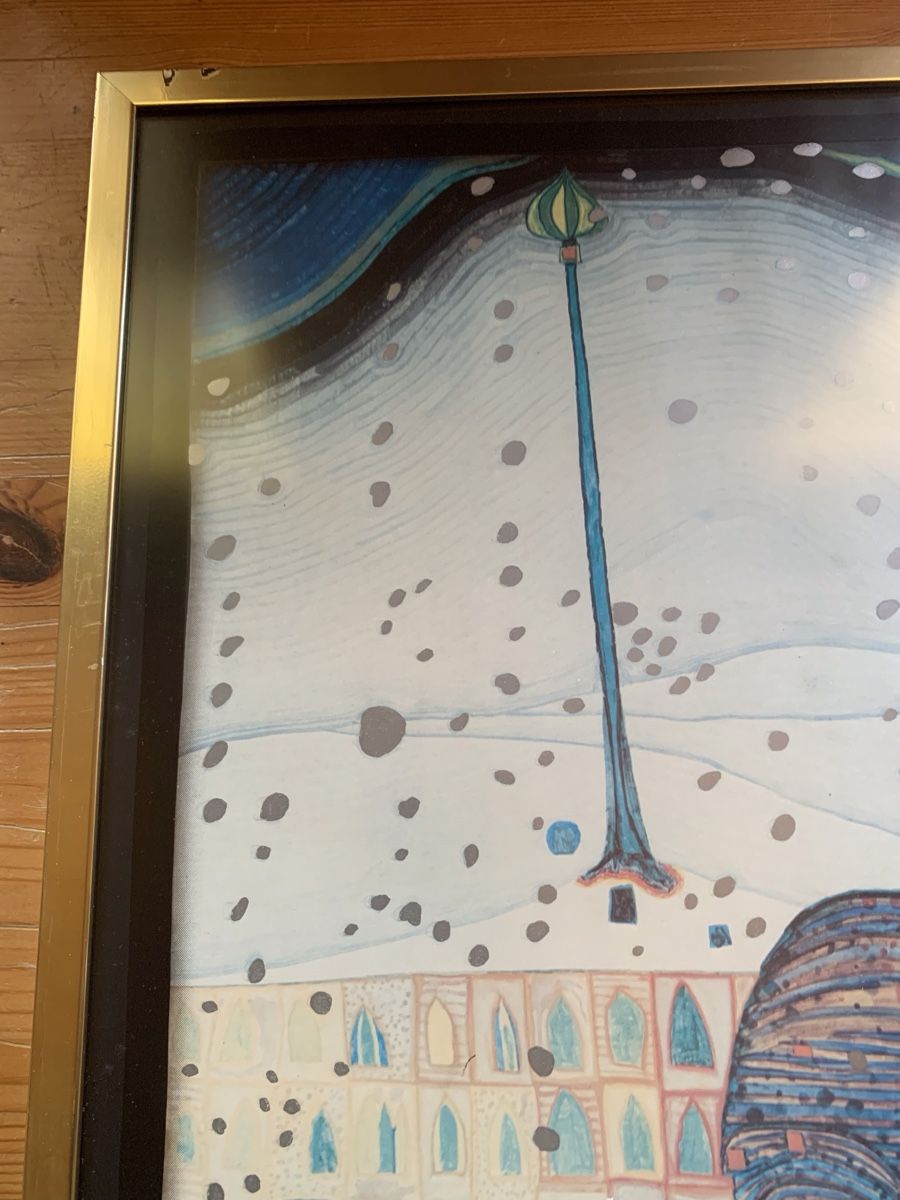 Foto & Immagini: Hundertwasser-Bild, Kunstdruck, Winterbild 1966, Goldrahmen – Usato da Dussnang venduto da pml253 5