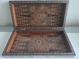 Backgammon Spiel, Holz, intarsiert, antik.