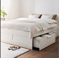 Bettgestell weiss mit Bettkasten und Lattenrost, 140x200cm