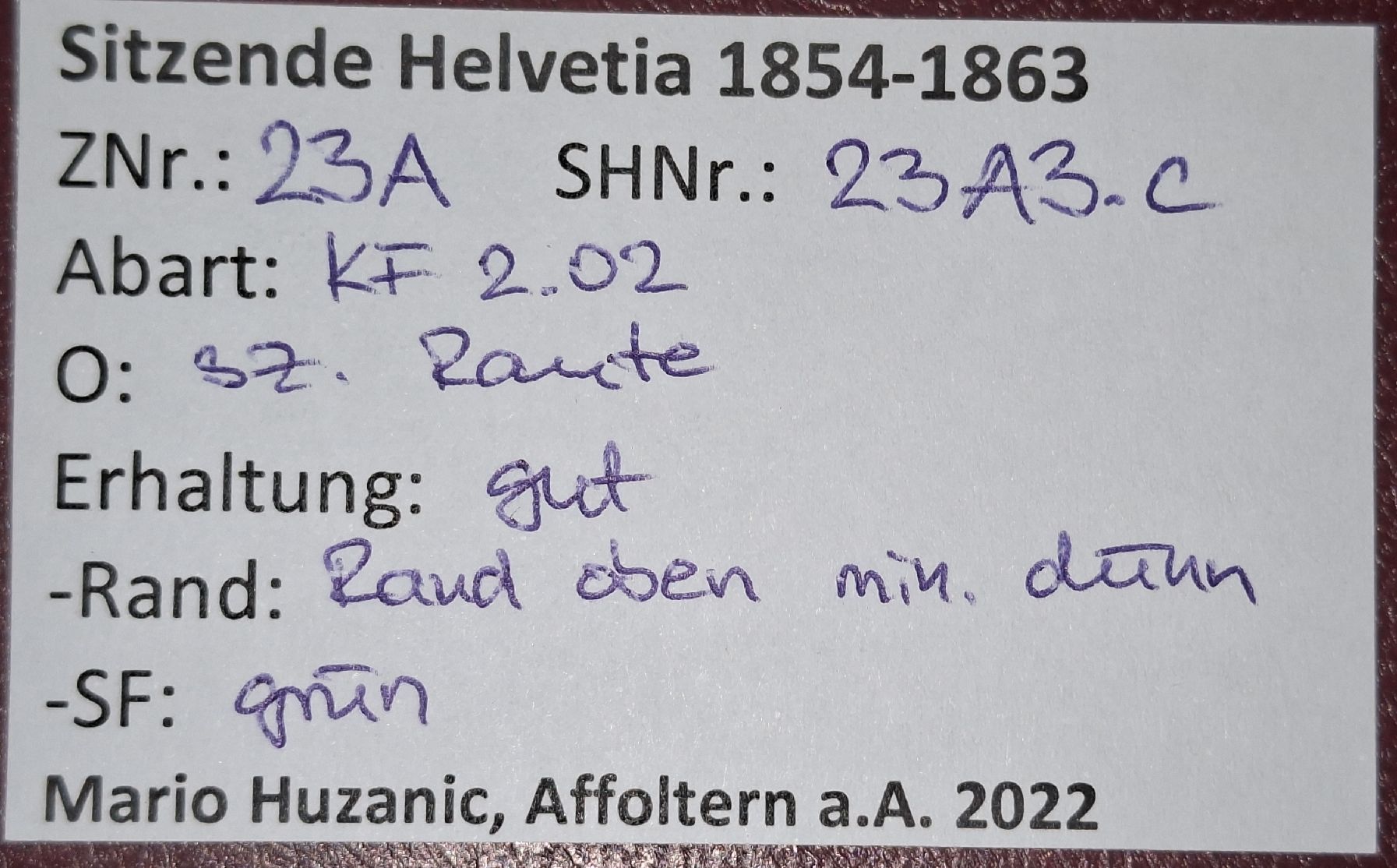 Tutti i francobolli: Strubel 23A3.c mit Befund Kat. 110.- – Usato da Balgach venduto da SIMEON27 2