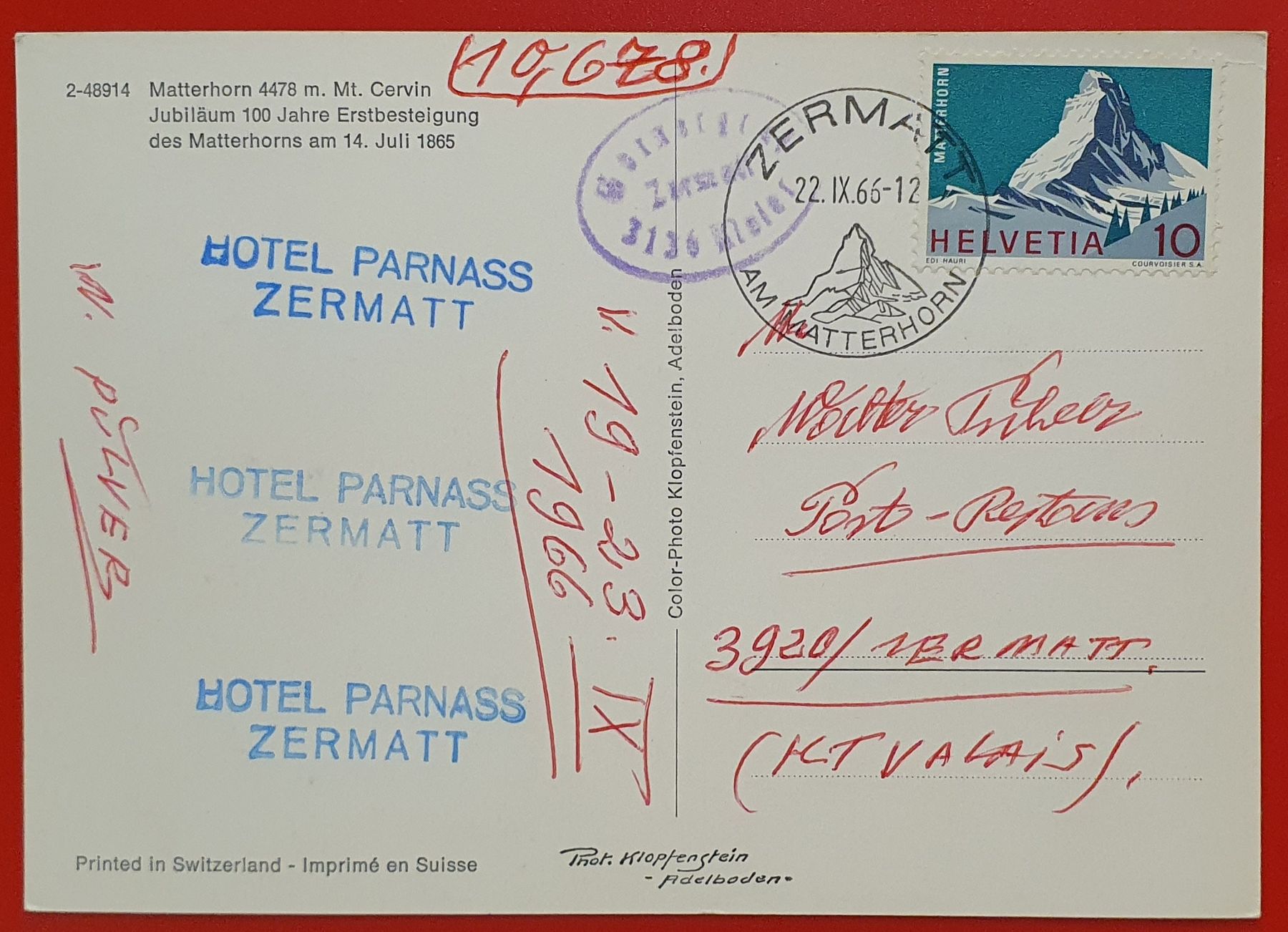 Ansichtskarten: 4 Ansichtskarte Zermatt - mit diversen Hotelstempel – Gebraucht aus Kreuzlingen von Rschweiz1 5