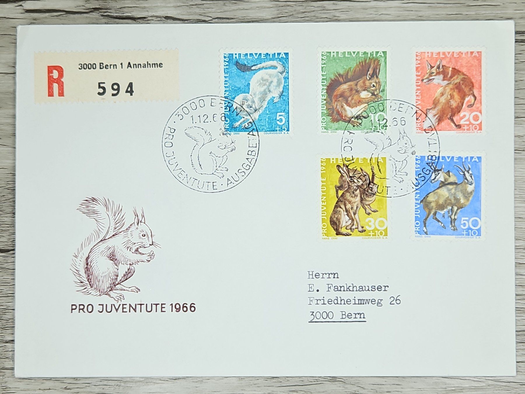 Tutti i francobolli: CL02 Enveloppe + Timbre Suisse 1966 – Usato da Cousset venduto da Patrick_Collections