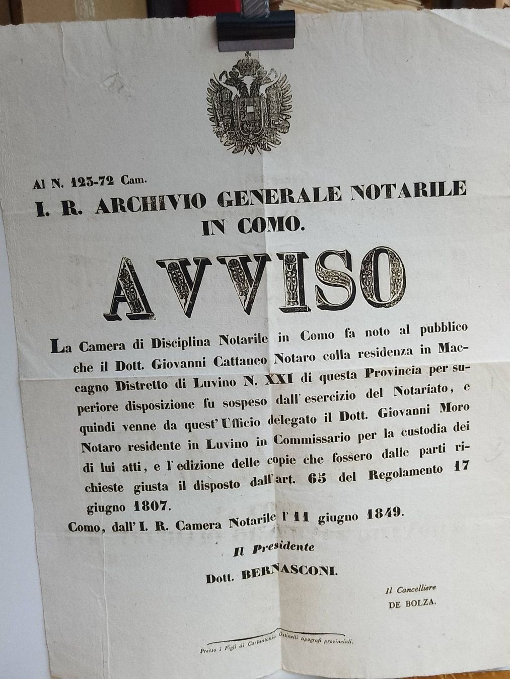 Documenti: Italia - Como - "Distretto di Luvino" - 1849 – Usato da Sorengo venduto da 74in
