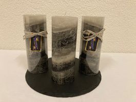 Kerzen - Set grau marmoriert, 3 Stück a je 6,8x18 cm