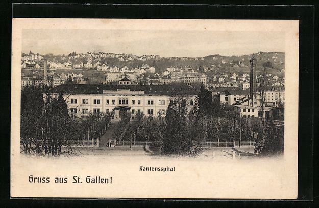 Ansichtskarten: St. Gallen, Kantonsspital mit Ortsblick  – Gebraucht aus Berlin von bartko-reher