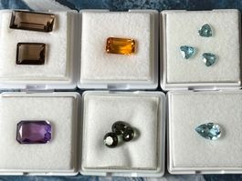 Lot Edelsteine Topas, Amethyst, Citrin, Spinell, Rauchquarz
