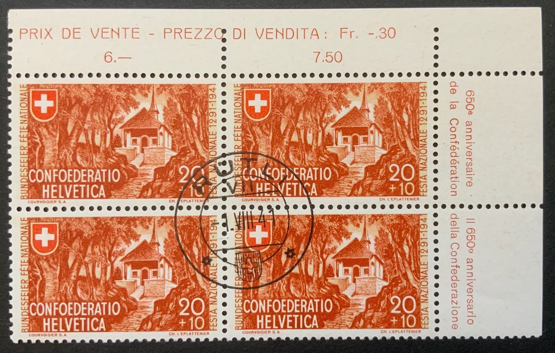 Alle Briefmarken: 1941 PP 14c Viererblock gest. mit Attest – Gebraucht aus Endingen von haifu