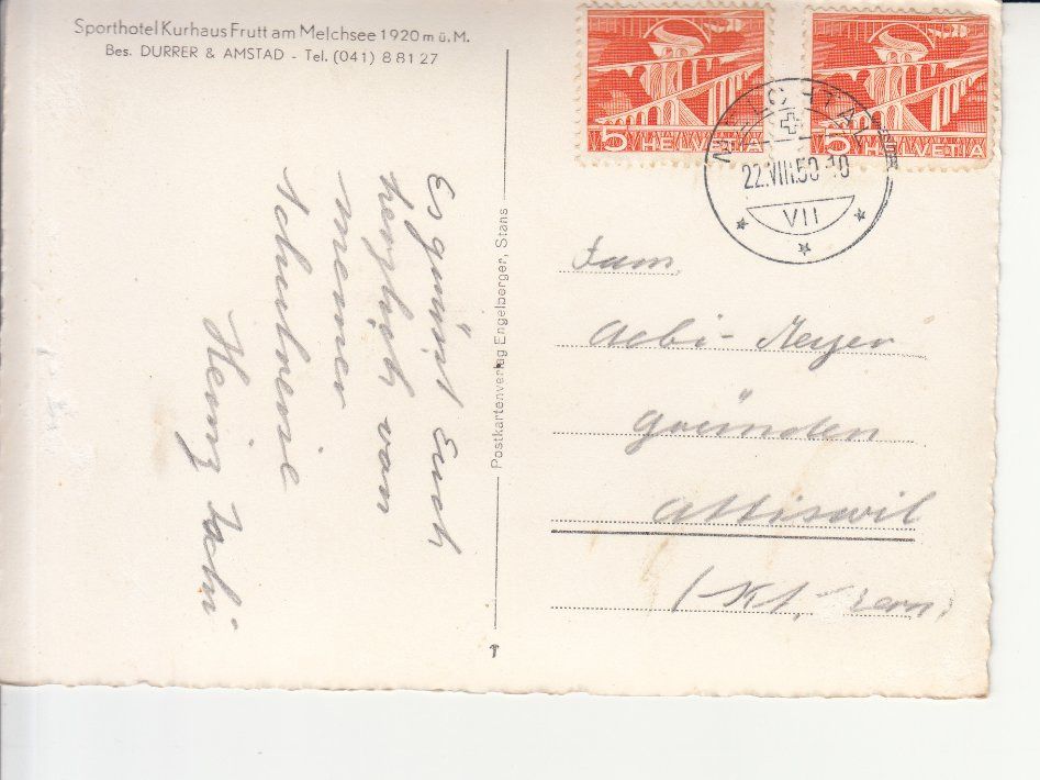 Ansichtskarten: Frutt 1950 – Gebraucht aus Bürglen TG von StampGraf 1