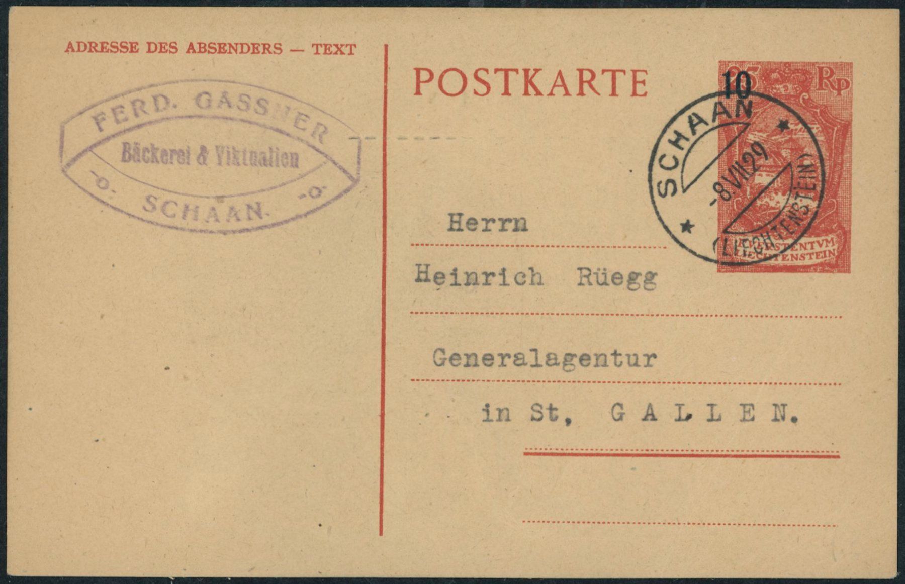 Tutti i francobolli: FL - Ganzsache - 1925 - Postkarte - Schaan – Usato da Schindellegi venduto da leecollect