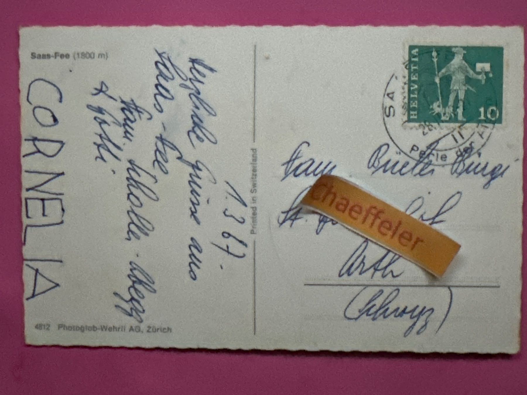 Cartoline postali: 1967 Saas-Fee – Usato da Zürich venduto da Chaeffeler 1