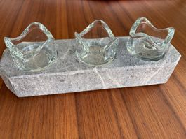 Teelichter Glas auf Stein, auch für Apero, Oliven etc.