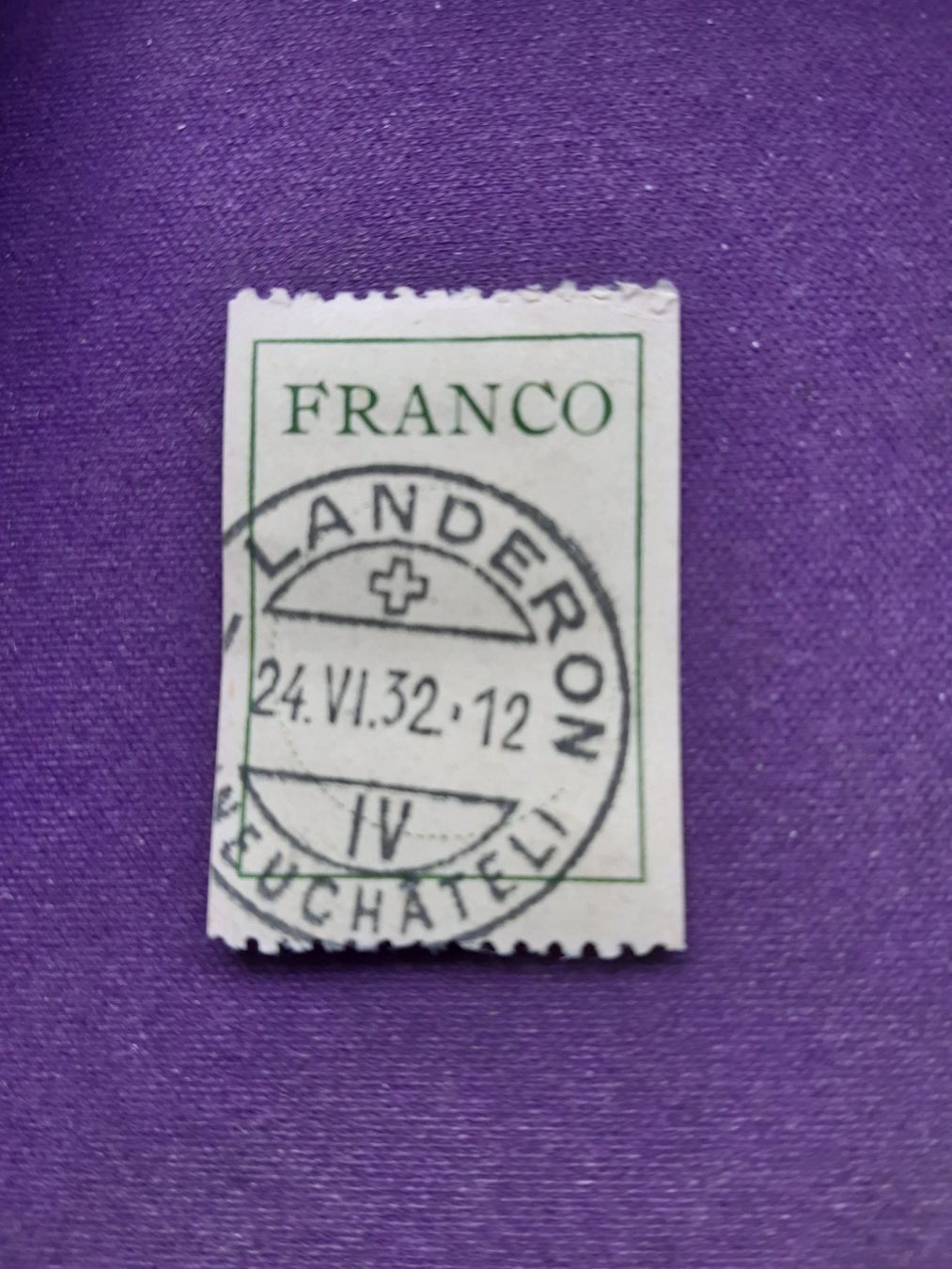 Alle Briefmarken: Francomarke Vollst. LE LANDERON, grün, 24.IV.32 – Gebraucht aus Wangs von weisstannen01