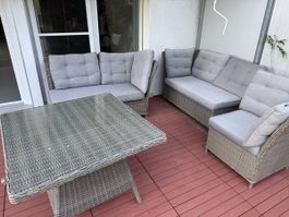 Lounge Set Rattanoptik mit Tisch grau akzeptabel