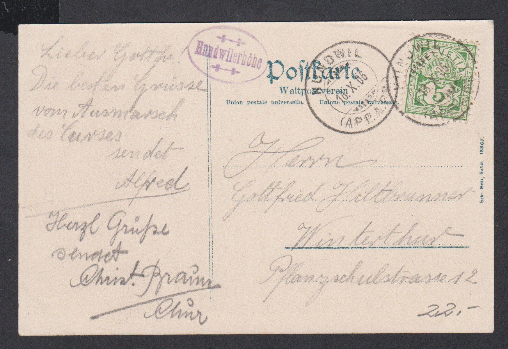 Cartoline postali: Hundwilerhöhe  AR   -   alte Ansichtskarte von 1906 – Usato da Vitznau venduto da Ropaku 2