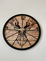 Wanduhr Hirsch-Motiv Holzoptik Metallrahmen gebraucht