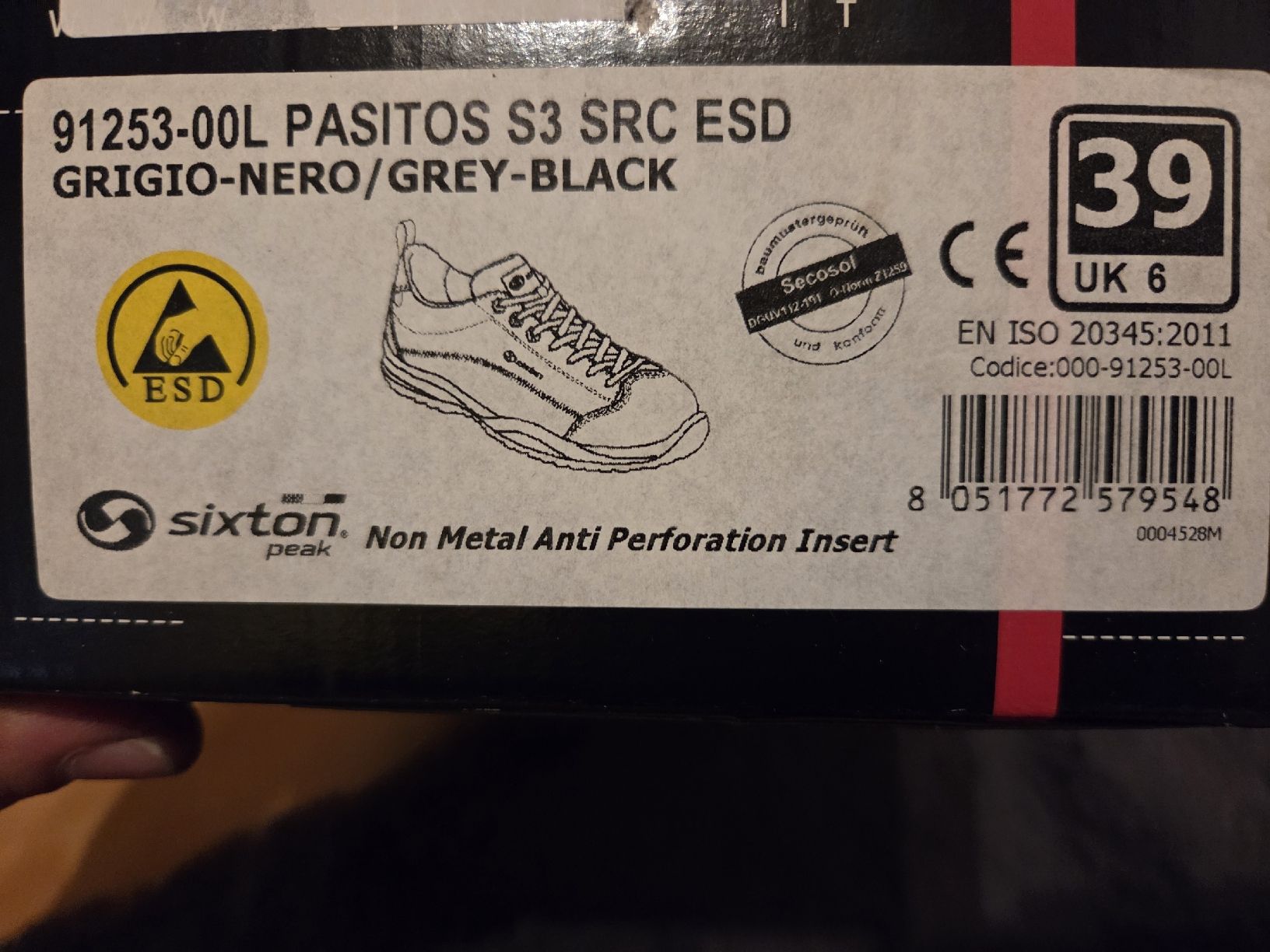 Scarpe da uomo: Sixton Pasitos S3 SRC ESD Arbeitschuhe Grau Schwarz Gr. 39 – Nuovo e nell'imballaggio originale da Kappelen venduto da daxus21 4