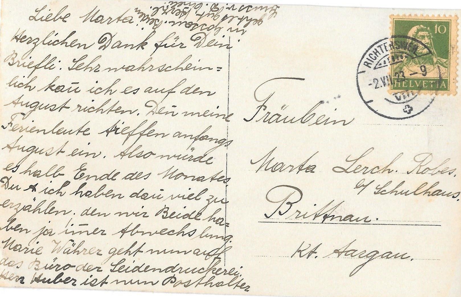 Cartoline postali: Richterswil Gesamtansicht – Usato da Olten venduto da clotaldi 1