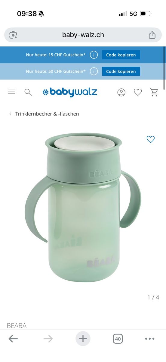 Béaba Pasti del neonato: Béaba 360° Trinklernbecher grün – Usato da Zwieselberg venduto da mur_h5ww 1