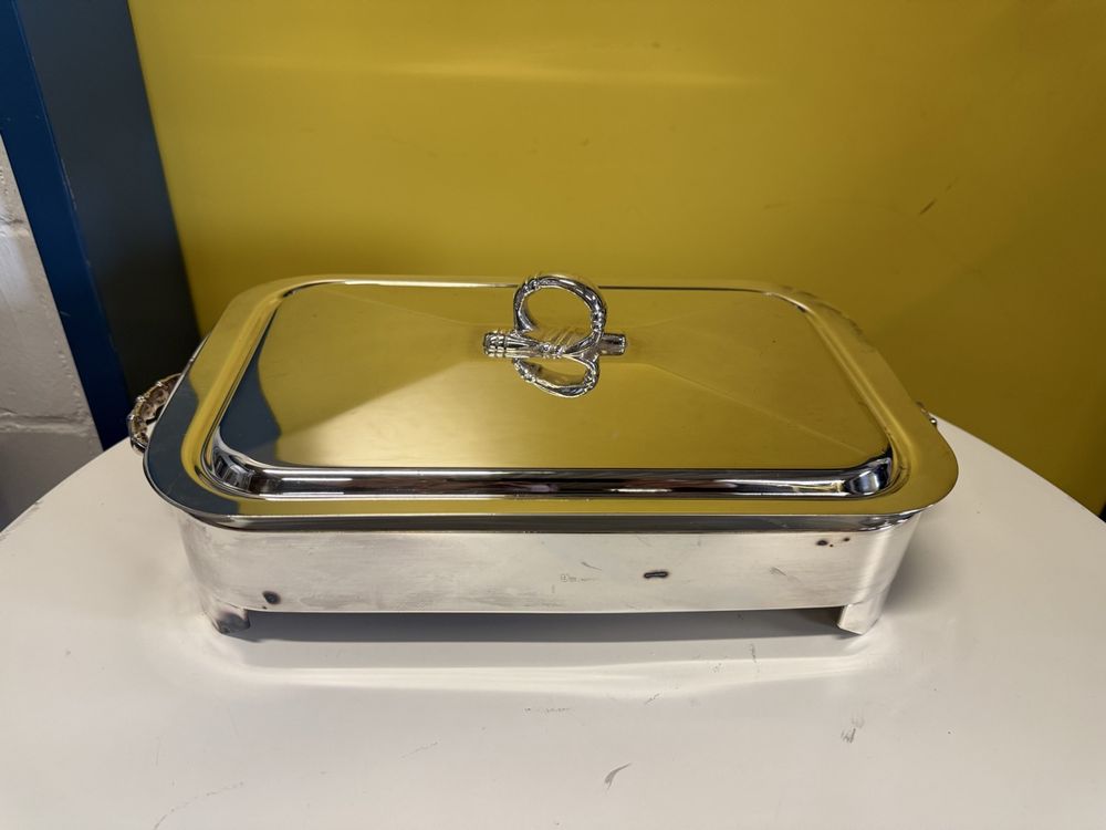 Mobestech Servierplatte Silber Mit Griffen - Tablett Für Snacks & Desserts 39x25cm