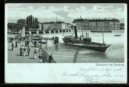 Litho Genève, Uferpartie mit Dampfboot