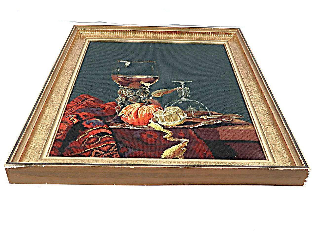Posters & Illustrations: GOBELIN-STRICKBILD Weinglas mit Früchten – D'occasion à Steinen par Restwert_Steinen 1