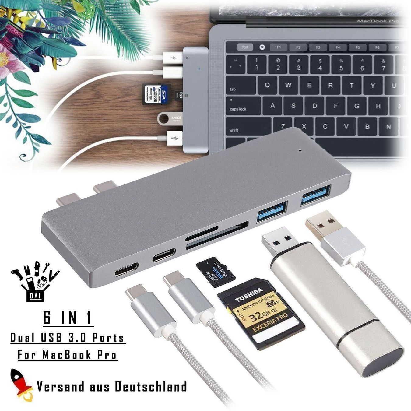 Unità & Adattatore: 6in1 USB Hub 3.0 Type C Adapter Macbook – Nuovo (secondo la descrizione) da Kirchdorf AG venduto da csnmclub 3