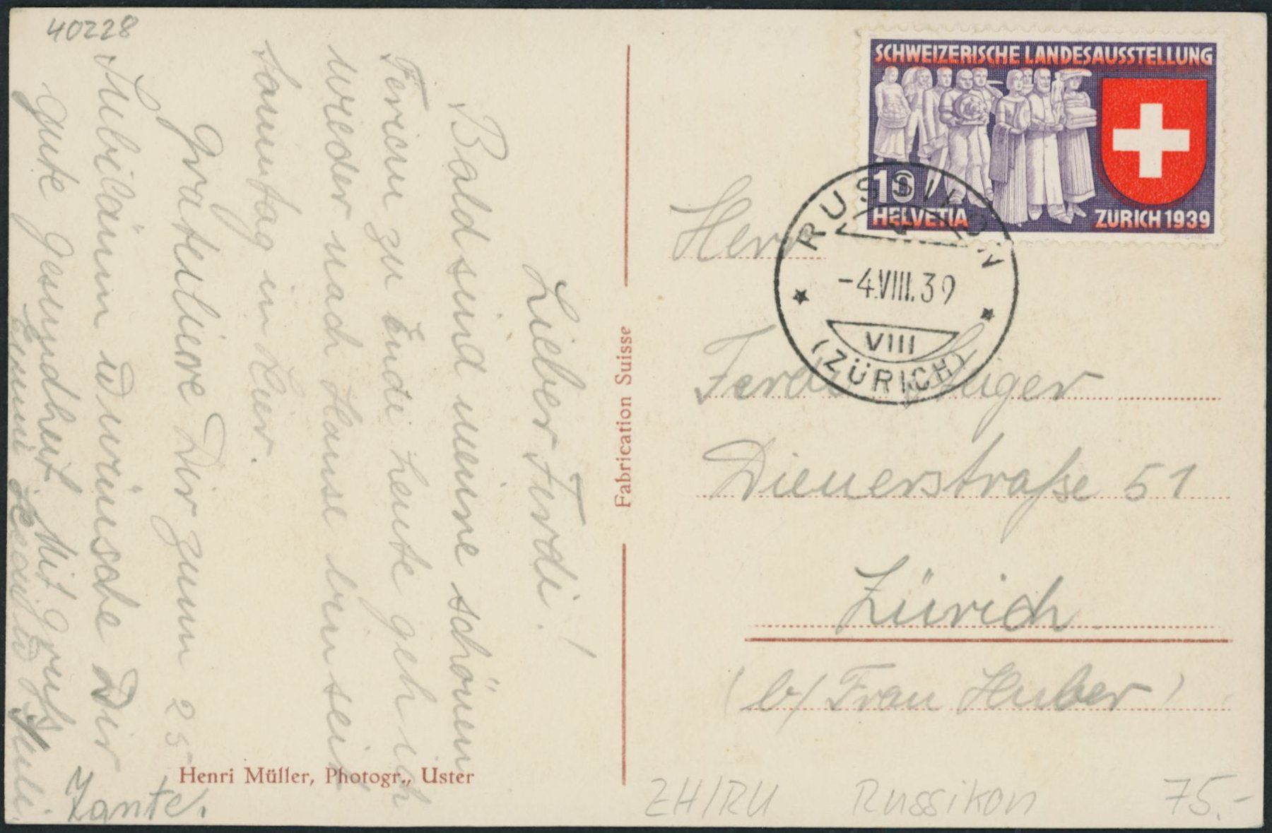 Cartes postales: ZH Russikon – D'occasion à Schindellegi par leecollect 1